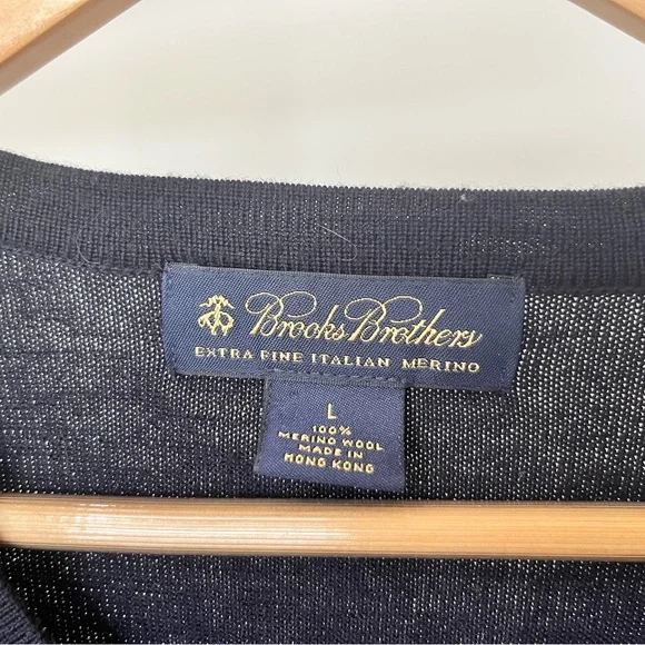 Brooks Brothers Navy and Gray V-Neck merino Sweater - Picture 3 of 3